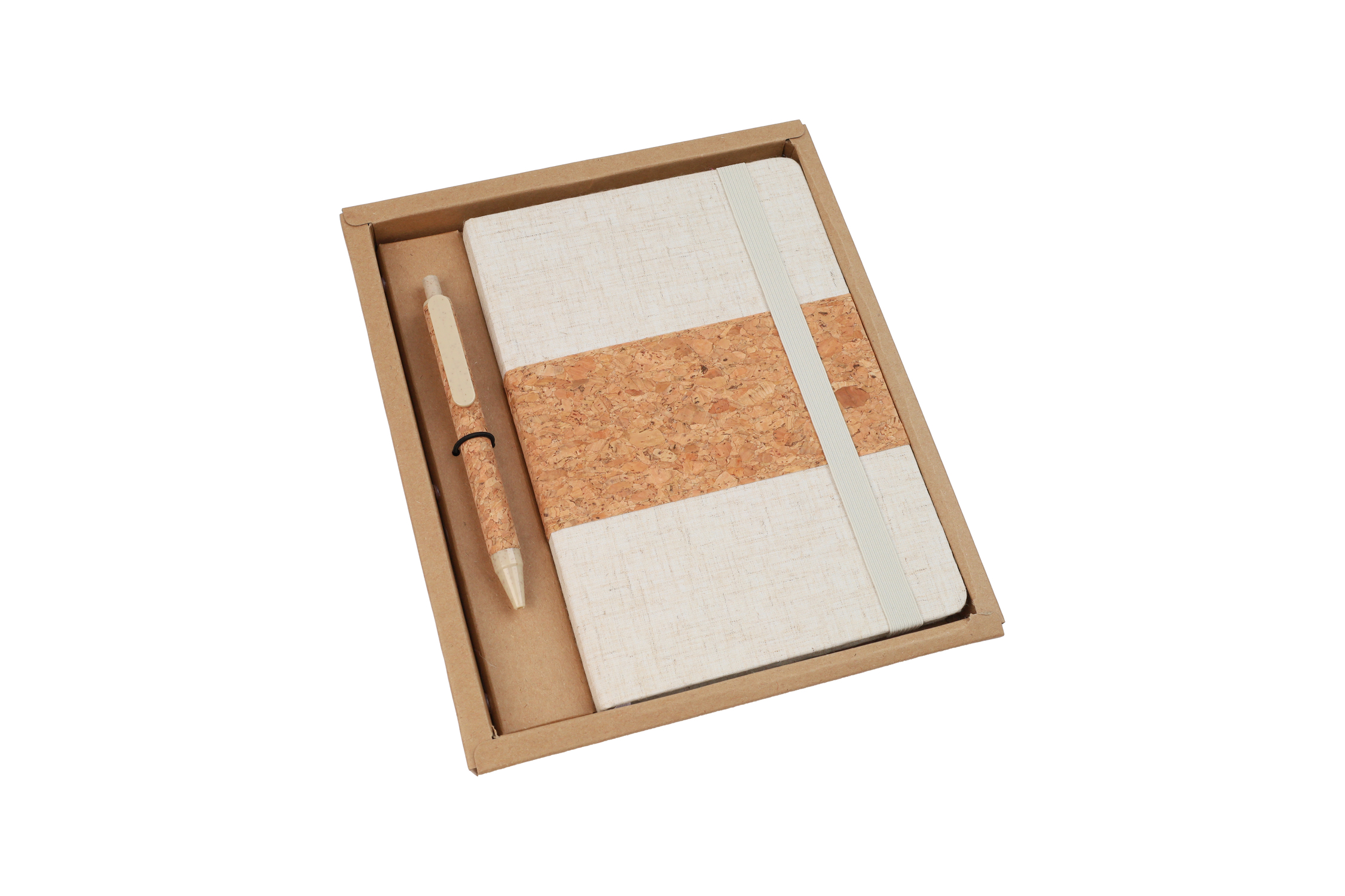 ERDUDFYL - Cork+RPET Notebook and Bamboo Pen Gift Set